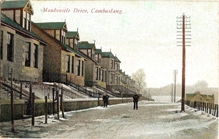 Monkcastle Drive with snowfall - circa 1900 - Card Dated 1906 - Published by F.Lithgow, Stationer, Cambuslang